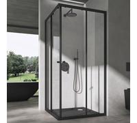 doporro Cabine de Douche Noir en Angle Transparent 80x80cm Paroi de Douche Hauteur de 190cm Portes Coulissantes Montage Réversible Receveur de Douche Inclus Ravenna16K-Plus