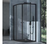 doporro Cabine de Douche Montage Réversible Noir avec Portes Coulissantes Pare-Douche en Quart de Cercle 100x100x190 cm Verre Transparent Ravenna32K