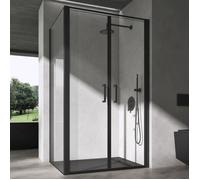 doporro Cabine de Douche Rectangulaire 100x100x195cm Noir avec Receveur de Douche Porte Pivotante Verre Transparent 8mm Ravenna66K