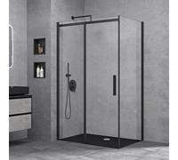 doporro Cabine de Douche Transparent 90x110cm Porte Coulissante Paroi de Douche Rectangulaire en Angle Hauteur 195cm Montage Réversible Ravenna18K Schwarz