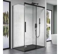 doporro Cabine de Douche Transparent Noir 100x110x195cm Paroi de Douche Montage Réversible avec Porte Coulissante avec Amortisseur Ravenna12K-Plus