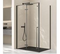 doporro Cabine de Douche Transparent Noir 75x120x195cm Paroi de Douche avec Porte Pivotante Verre de Sécurité Nano Ravenna64