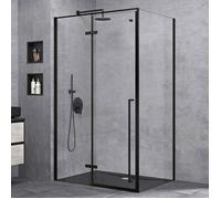 doporro Cabine de Douche Montage Réversible Transparent Noir 80x120x195cm Paroi de Douche avec Porte Pivotante Verre de Sécurité Nano Ravenna64