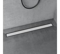 doporro Caniveau de Douche Italienne Extra Plate Chromé en Inox 100 cm Drain de Sol à Carreler avec Siphon et Filtre KE110