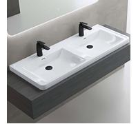 doporro Double Lavabo à Encastrer Blanc Vasque en Solid Surface Lave Mains Rectangulaire de Qualité pour Salle de Bain 120x48x14,5cm Colossum08