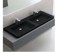doporro Double Lavabo à Encastrer Noir Mat Vasque en Solid Surface Lave Mains Rectangulaire de Qualité pour Salle de Bain 120x48x14,5cm Colossum08