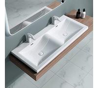 doporro Double Lavabo Vasque à Encastrer 120 cm Blanc Lave Mains Rectangulaire en Solid Surface pour Salle de Bains 120x48x12 cm Colossum03