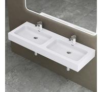 doporro Double Lavabo à Poser Blanc Mat 140cm Vasque pour 2 Lave Mains pour Salle de Bains 140x48x13 Colossum830