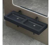 doporro Double Lavabo à Poser Gris Noir Mat 140cm Vasque pour 2 Lave Mains pour Salle de Bains 140x48x13 Colossum830