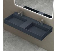 doporro Double Lavabo Suspendu Gris Noir Mat 120cm Vasque à Poser avec Bonde Lave Mains Rectangulaire 120x48x13cm Colossum12