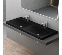 doporro Double Lavabo Vasque à Encastrer 120 cm Noir Lave Mains Rectangulaire en Solid Surface pour Salle de Bains 120x48x12 cm Colossum03