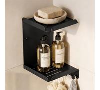 doporro Étagère de Douche d'Angle Murale Rangement 2 Niveaux 3 Crochets | sans Perçage ou à Visser, Serviteur de Douche, Noir, pour Salle de Bain et Cuisine, Reglo-14