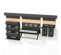 doporro Étagère Murale Cuisine Porte-Épices à 1 Niveau Porte-Couvercle | 3 Niveaux, Porte-Ustensiles avec 5 Crochets et Porte-Essuie-Tout, Organisateur Multifonction, Métal, Gain de Place