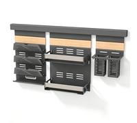 doporro Étagère Murale Cuisine Porte-Épices à 2 Niveaux Porte-Couvercle | 3 Niveaux, Porte-Ustensiles avec 5 Crochets, Organisateur Multifonction, Métal, Gain de Place