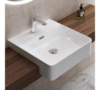 doporro Lavabo à Encastrer Blanc Vasque en Céramique Lave Mains Carré de Qualité pour Salle de Bain 42,5x42,5x12,5cm Brüssel702