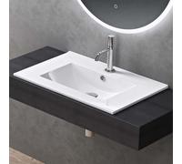 doporro Lavabo à Encastrer Blanc Vasque en Céramique Lave Mains Rectangulaire de Qualité pour Salle de Bain 71x47x18cm Brüssel912