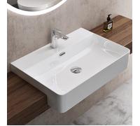 doporro Lavabo à Encastrer Blanc Vasque en Céramique Lave Mains Rectangulaire pour Salle de Bain Brüssel702 60x42x12,5cm