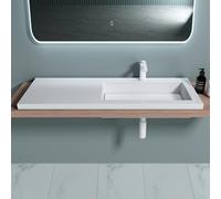 doporro Lavabo à Encastrer Blanc Vasque en Fonte Minérale Lave Mains Rectangulaire de Qualité pour Salle de Bain 120x46x14cm Colossum820