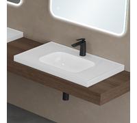 doporro Lavabo à Encastrer Blanc Vasque en Fonte Minérale Lave Mains Rectangulaire pour Salle de Bain 80x50x14,5cm Colossum3601-800