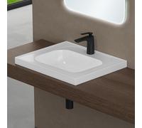 doporro Lavabo à Encastrer Blanc Vasque en Fonte Minérale Lave Mains Rectangulaire pour Salle de Bain 60x50x14,5cm Colossum3601-600