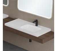 doporro Lavabo à Encastrer Blanc Vasque en Fonte Minérale Lave Mains Rectangulaire pour Salle de Bain 100x50x14,5cm Colossum3601-1000