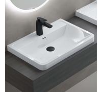 doporro Lavabo à Encastrer Blanc Vasque en Solid Surface Lave Mains Rectangulaire de Qualité pour Salle de Bain 60x42x14,5cm Colossum08