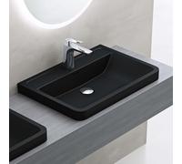 doporro Lavabo à Encastrer Noir Mat Vasque en Solid Surface Lave Mains Rectangulaire de Qualité pour Salle de Bain 90x48x14,5cm Colossum08