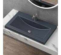 doporro Lavabo à Encastrer Vasque Gris Noir Mat Solid Surface 76,5x48x13cm | Solid Surface, pour Salle de Bain, Colossum01