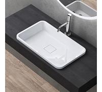doporro Lavabo à Encastrer Vasque Lave Mains Rectangulaire Blanc 60x38x12cm | avec Cache-Bonde Inclus pour Salle de Bain, Colossum104