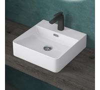 doporro Lavabo à Poser Blanc Vasque Suspendu en Céramique Lave Mains Carrée de Qualité pour Salle de Bain 42x42x12cm Meissen201-420