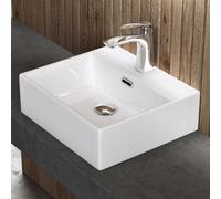 doporro Lavabo à Poser Blanc Vasque Suspendu en Céramique Lave Mains Rectangulaire de Qualité pour Salle de Bain 41x36x13cm Brüssel206