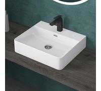 doporro Lavabo à Poser Blanc Vasque Suspendu en Céramique Lave Mains Rectangulaire de Qualité pour Salle de Bain 50x42x12cm Meissen201-500