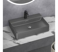 doporro Lavabo à Poser Gris Noir Mat Vasque Suspendu en Céramique Lave Mains Rectangulaire de Qualité pour Salle de Bain 60x42x12cm Meissen201-600