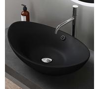 doporro Lavabo à Poser Noir Mat Vasque en Céramique Lave Mains Ovale de Qualité pour Salle de Bain 59x38,3x19,2cm Bruxelles818