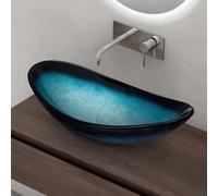 doporro Lavabo à Poser Vasque en Verre Bleu Lave Mains Ovale de Salle de Bains Petit Lave-Mains pour WC 53,5x35,5x16 cm Minerva08