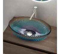 doporro Lavabo à Poser Vasque en Verre Bleu Lave Mains Ovale de Salle de Bains Petit Lave-Mains pour WC 50,5x35x14,5 cm Minerva04