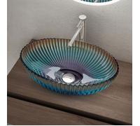 doporro Lavabo à Poser Vasque en Verre Bleu Lave Mains Ovale de Salle de Bains Petit Lave-Mains pour WC 50,5x35x14,5 cm Minerva04