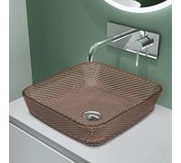 doporro Lavabo à Poser Vasque en Verre Café Lave Mains Carré de Salle de Bains Petit Lave-Mains pour WC 40x40x11 cm Minerva03