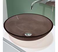 doporro Lavabo à Poser Vasque en Verre Café Lave Mains Ovale de Salle de Bains Petit Lave-Mains pour WC 40x40x12 cm Minerva06