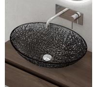 doporro Lavabo à Poser Vasque en Verre Gris Lave Mains Ovale de Salle de Bains Petit Lave-Mains pour WC 50,5x36x15,5 cm Minerva05