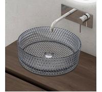 doporro Lavabo à Poser Vasque en Verre Gris Lave Mains Rond de Salle de Bains Petit Lave-Mains pour WC 39x39x12 cm Minerva07