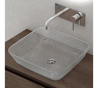 doporro Lavabo à Poser Vasque en Verre Transparent Lave Mains Carré de Salle de Bains Petit Lave-Mains pour WC 40x40x11 cm Minerva03