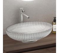 doporro Lavabo à Poser Vasque en Verre Transparent Lave Mains Ovale de Salle de Bains Petit Lave-Mains pour WC 50,5x35x14,5 cm Minerva04