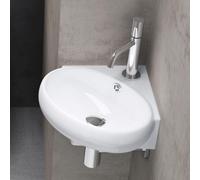 doporro Lavabo à Suspendre Vasque à Poser en Céramique Blanc pour Toilettes Invités 395x385x145mm Bruxelles002