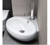 doporro Lavabo à Suspendre Vasque à Poser en Céramique Petit Lavabo Blanc pour Toilettes Invités 395x385x145mm Brüssel002