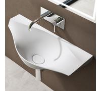 doporro Lavabo à Suspendre Vasque Murale Solid Surface Blanc Mat pour Toilettes Invités 80x37x22cm Colossum816