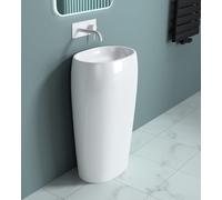doporro Lavabo Colonne Ovale Blanc Vasque sur Pied Solid Surface Lave Mains pour Salle de Bain 53,5x36x85cm Colossum32