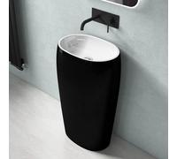 doporro Lavabo Colonne Ovale Noir + Blanc Vasque sur Pied Solid Surface Lave Mains pour Salle de Bain 53,5x36x85cm Colossum32
