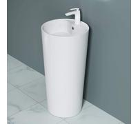 doporro Lavabo Colonne Rond Blanc Vasque sur Pied Solid Surface Lave Mains pour Salle de Bain 45x45x90cm Colossum35