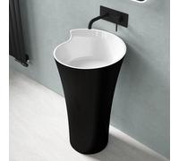 doporro Lavabo Colonne Rond Noir + BLanc Vasque sur Pied Solid Surface Lave Mains de Salle de Bain 51x51x88cm Colossum30